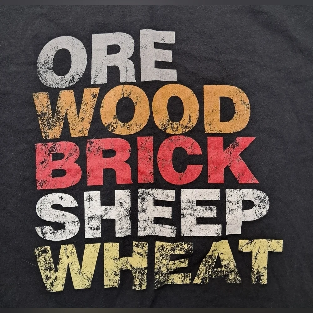 Settlers Of Catan Ore Wood Brick Sheep Wheat Graphic T-Shirt Size L